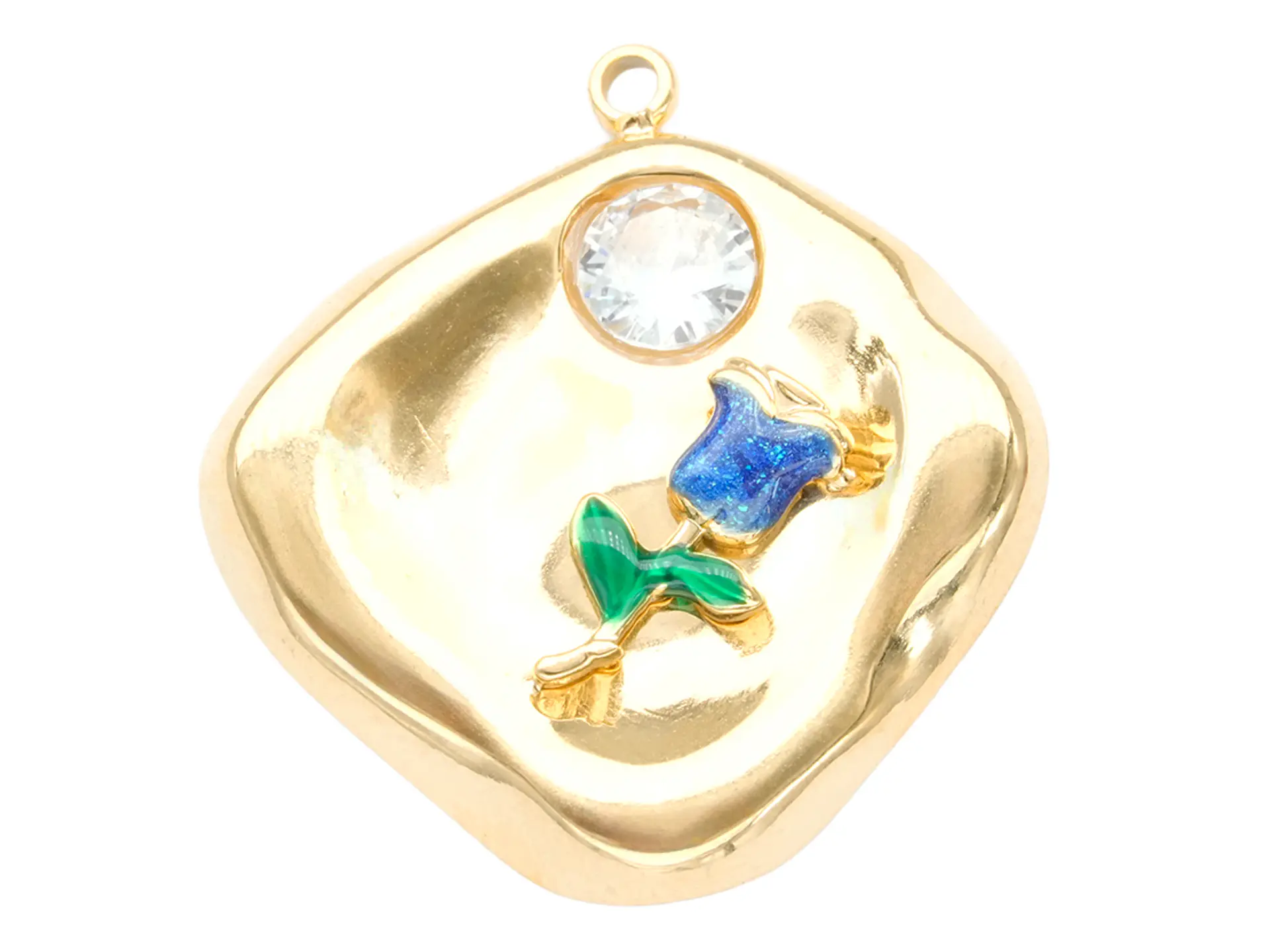 ACERO DORADO DIJE CUADRADO AMORFO TULIPAN ZIRCON 23*21MM 1