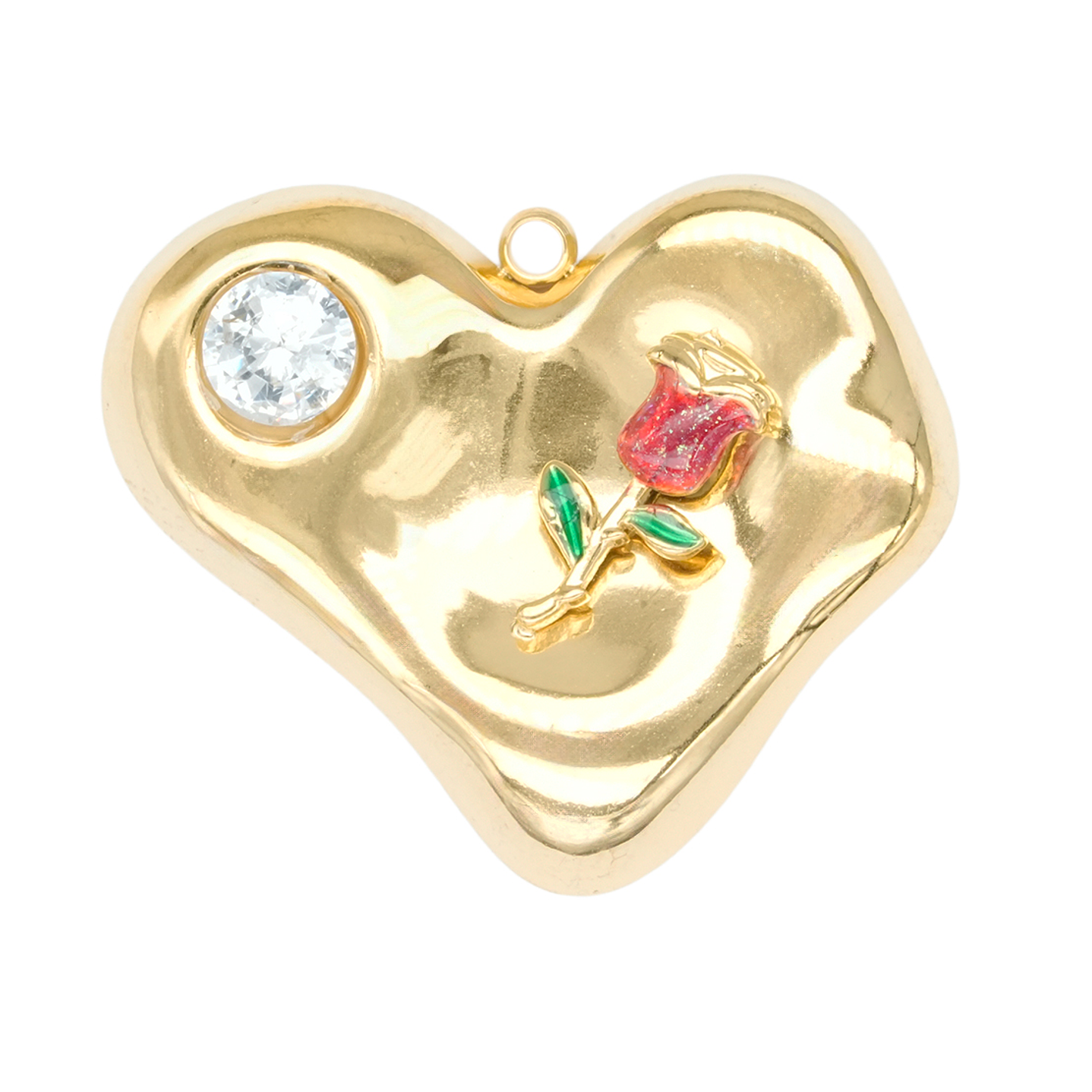 ACERO DORADO DIJE CORAZON AMORFO TULIPAN ZIRCON 25*20MM 1