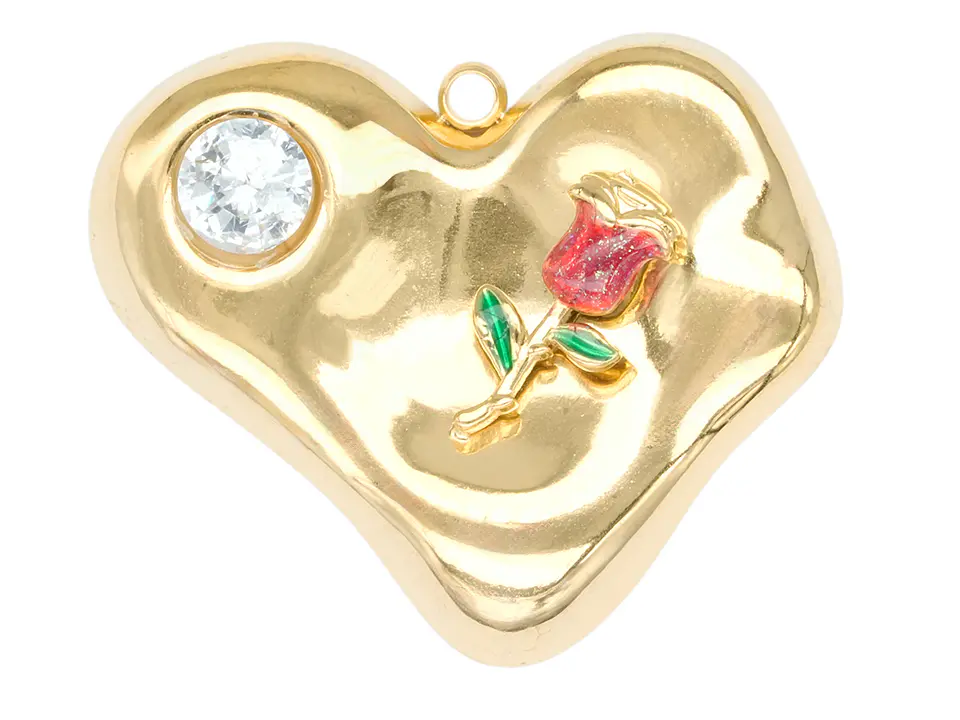 ACERO DORADO DIJE CORAZON AMORFO TULIPAN ZIRCON 25*20MM 1