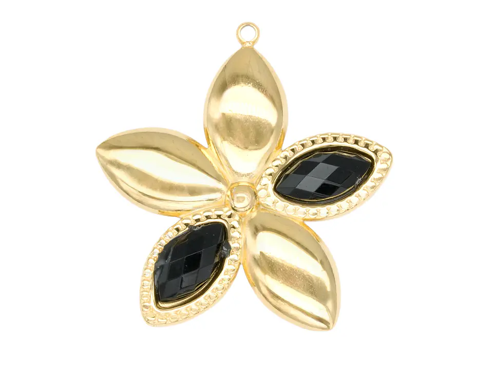 ACERO DORADO DIJE FLOR ZIRCON NEGRO 30*30MM 1