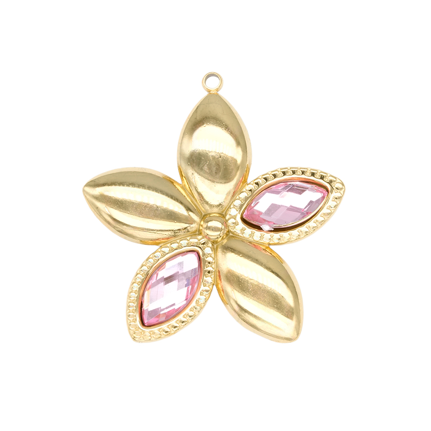ACERO DORADO DIJE FLOR ZIRCON ROSADO 30*30MM 1