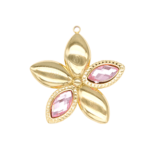 ACERO DORADO DIJE FLOR ZIRCON ROSADO 30*30MM