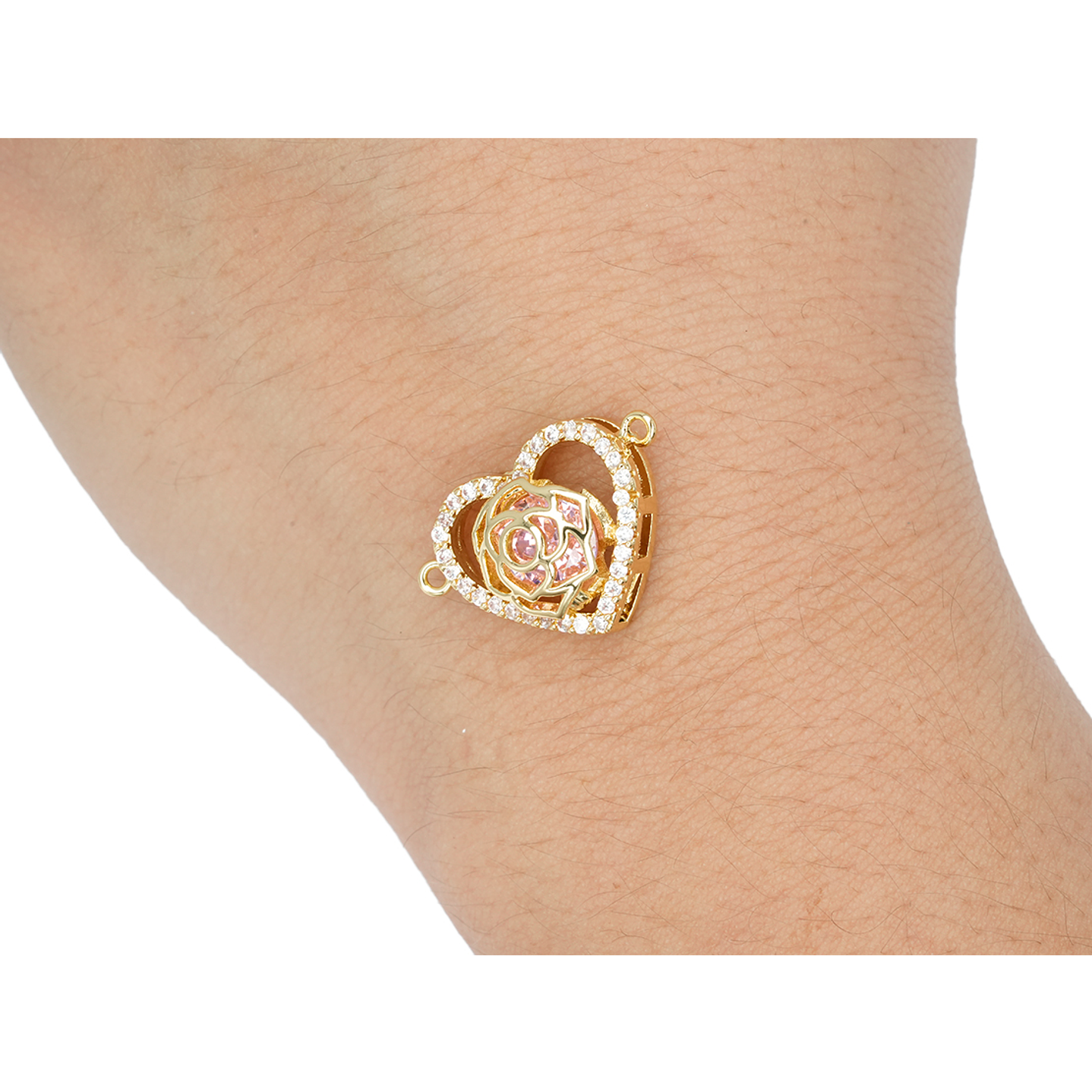 RODIO DORADO CENTRO CORAZON FLOR ZIRCON ROSADO 16MM 2