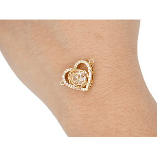 RODIO DORADO CENTRO CORAZON FLOR ZIRCON ROSADO 16MM