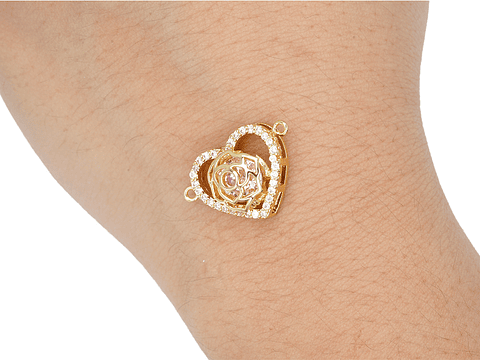 RODIO DORADO CENTRO CORAZON FLOR ZIRCON ROSADO 16MM