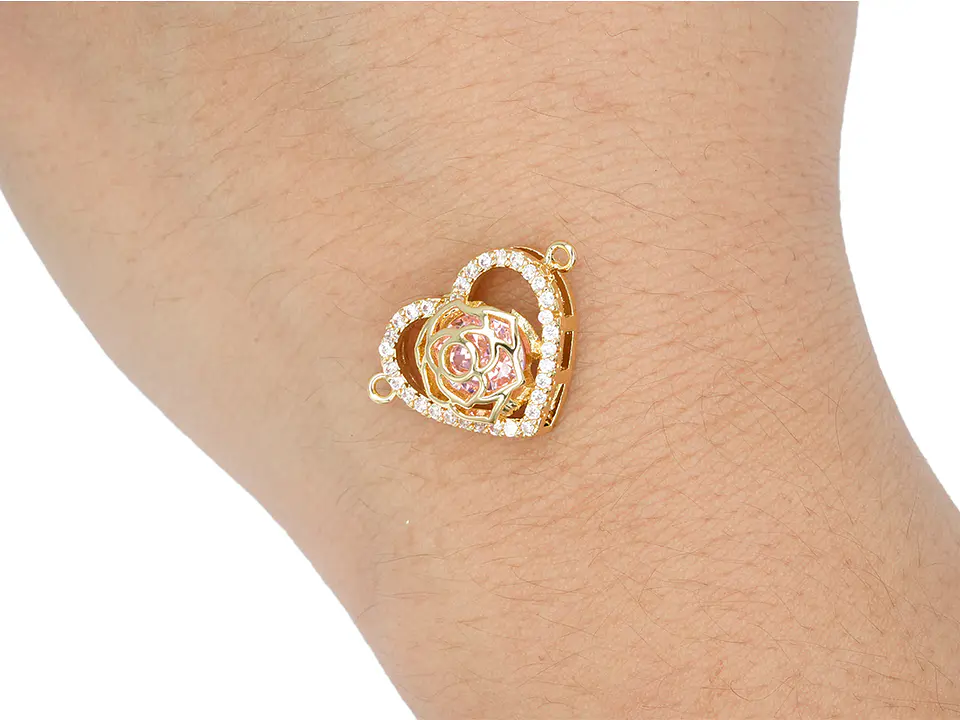 RODIO DORADO CENTRO CORAZON FLOR ZIRCON ROSADO 16MM 2