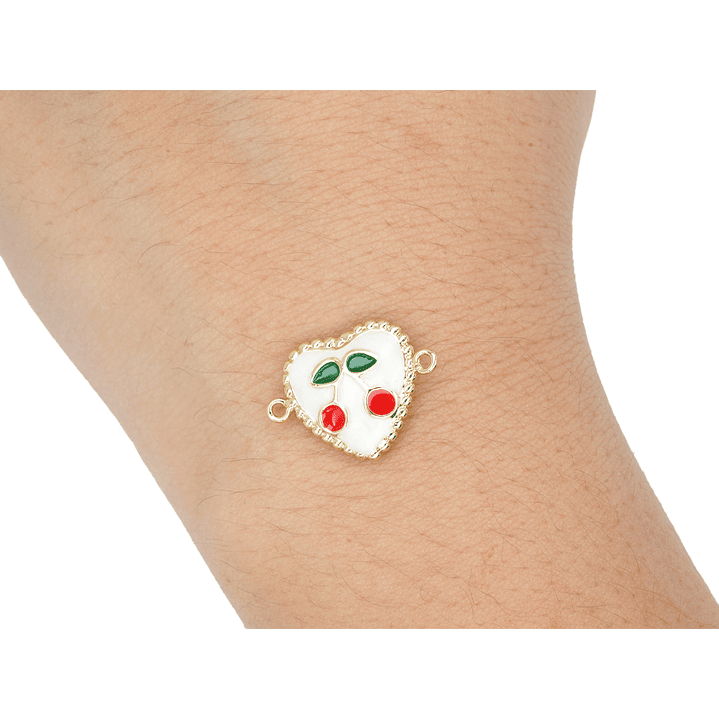 RODIO DORADO CENTRO CORAZON BLANCO CEREZA 14*15MM 2