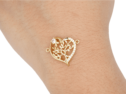 RODIO DORADO CENTRO CORAZON ARBOL VIDA ZIRCON 17*21MM