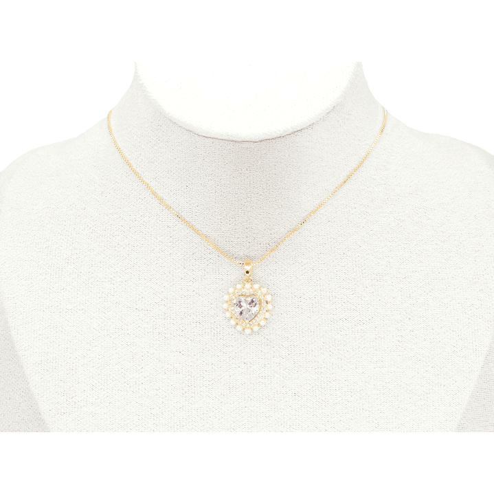 RODIO DORADO DIJE CORAZON PERLA ZIRCON ROSADO 18*16MM 2