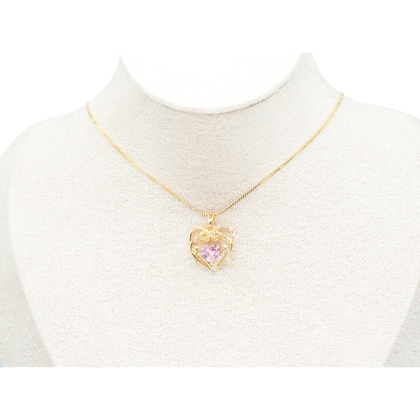 RODIO DORADO DIJE CORAZON ROSAS ZIRCON ROSADO 18*18MM 2