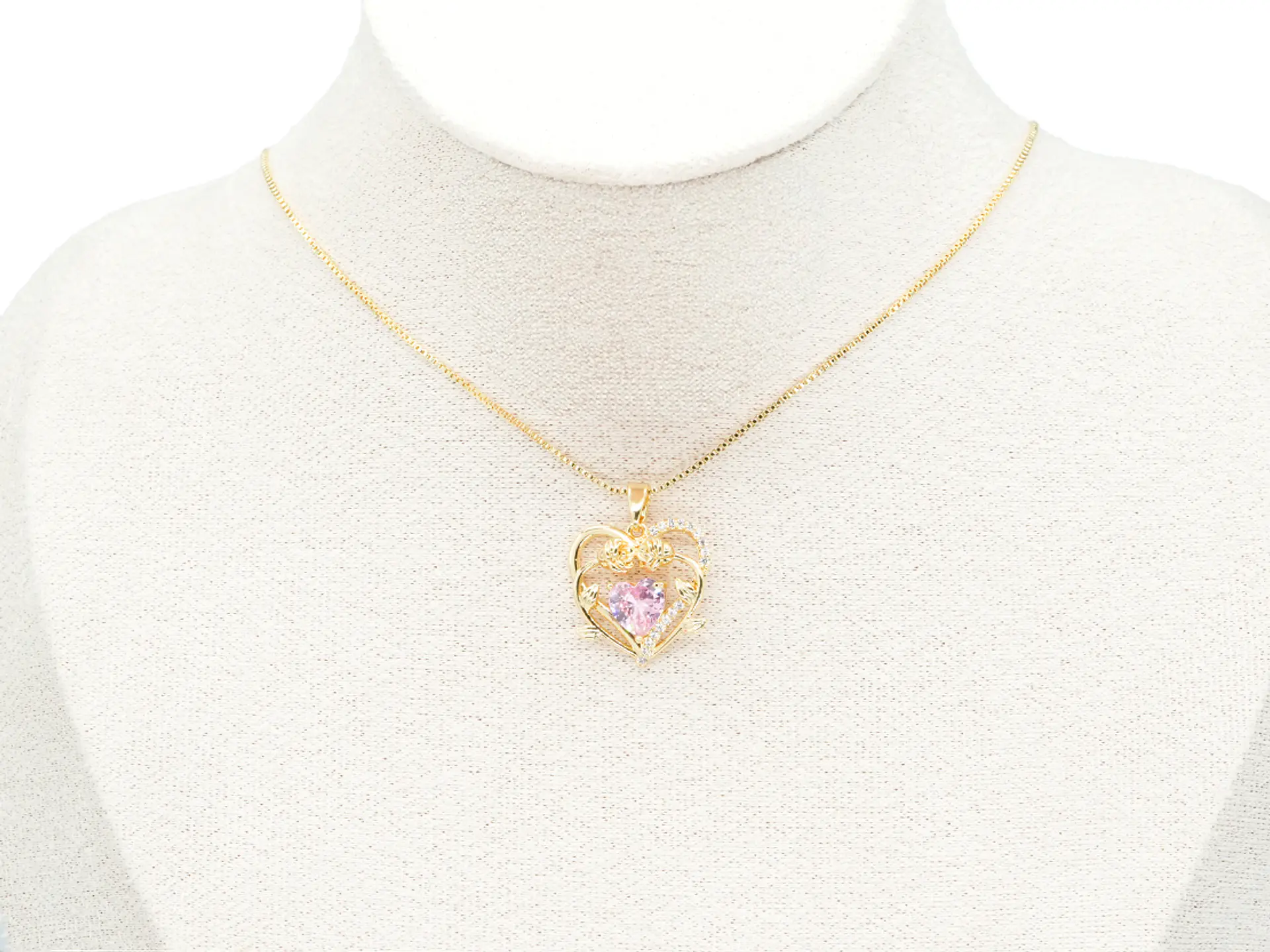 RODIO DORADO DIJE CORAZON ROSAS ZIRCON ROSADO 18*18MM 2