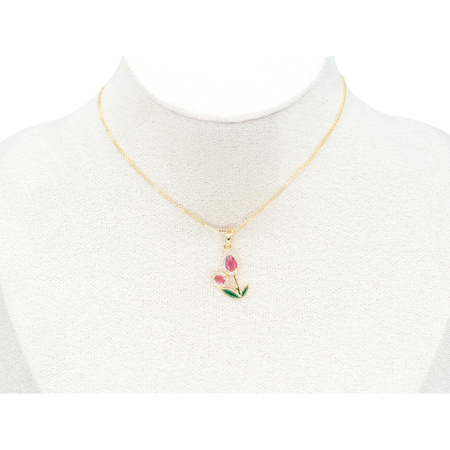 RODIO DORADO DIJE TULIPAN DOBLE ZIRCON FUCSIA 20*12MM 2