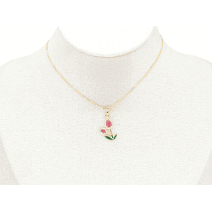 RODIO DORADO DIJE TULIPAN DOBLE ZIRCON FUCSIA 20*12MM