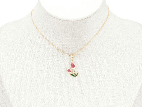 RODIO DORADO DIJE TULIPAN DOBLE ZIRCON FUCSIA 20*12MM