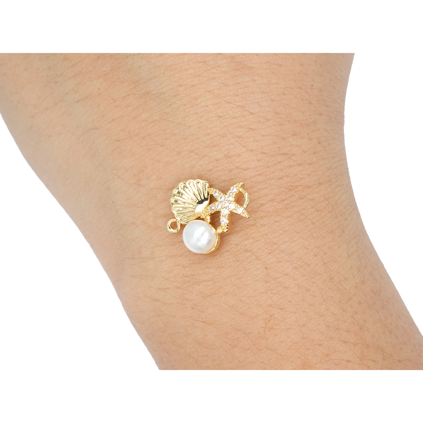 RODIO DORADO CENTRO PERLA CONCHA ESTRELLA MAR ZIRCON 14MM 2