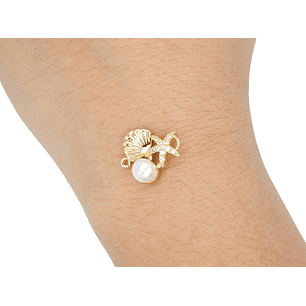 RODIO DORADO CENTRO PERLA CONCHA ESTRELLA MAR ZIRCON 14MM