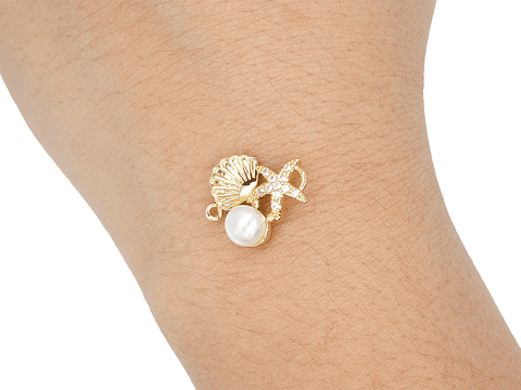 RODIO DORADO CENTRO PERLA CONCHA ESTRELLA MAR ZIRCON 14MM
