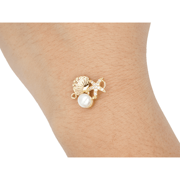 RODIO DORADO CENTRO PERLA CONCHA ESTRELLA MAR ZIRCON 14MM 2