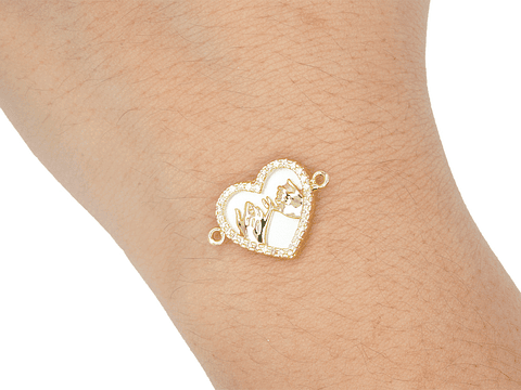 RODIO DORADO CENTRO CORAZON MEÑIQUE NACAR ZIRCON 15*14MM