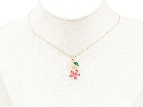 RODIO DORADO DIJE FLOR PERLA MARGARITA ZIRCON FUCSIA 20*16