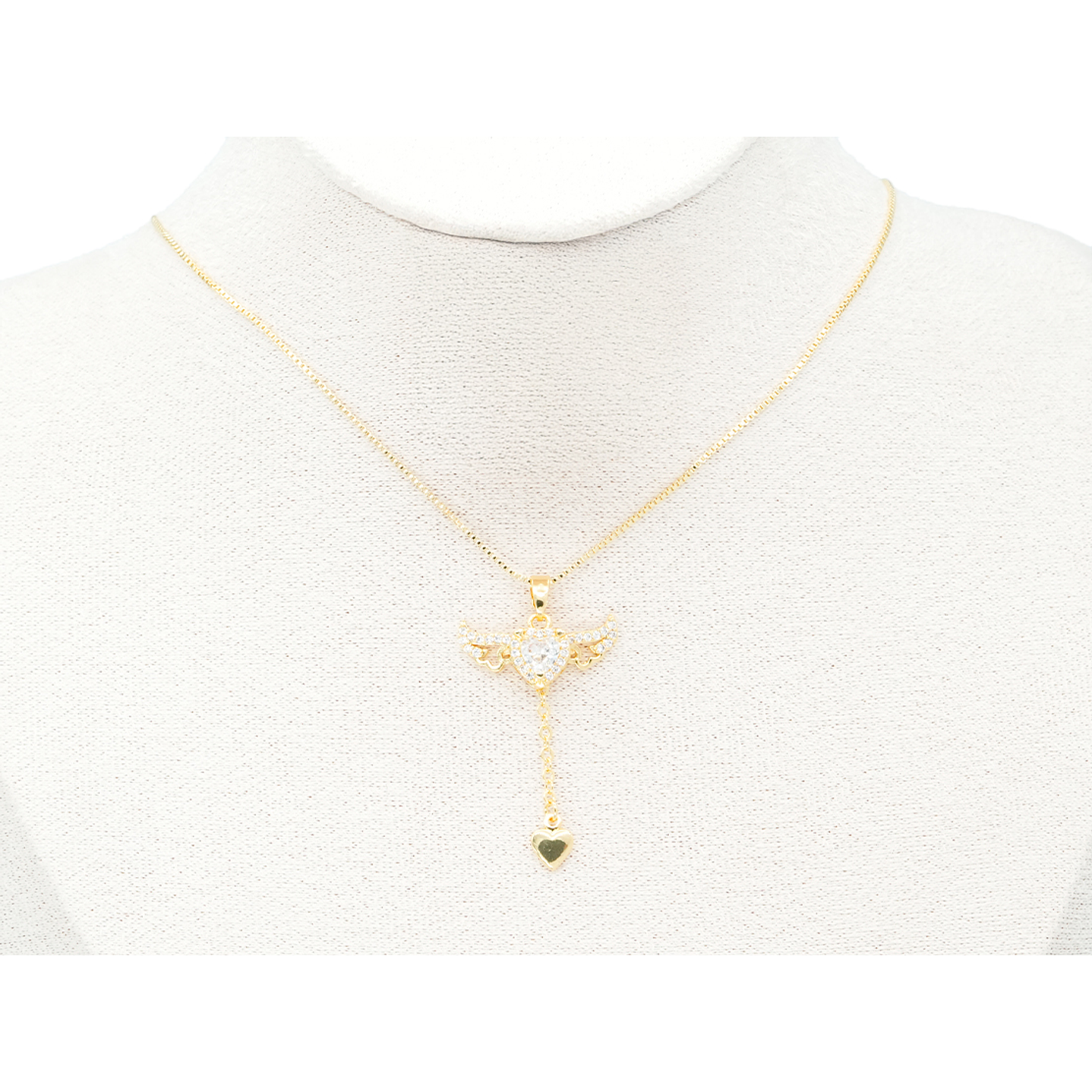 RODIO DORADO DIJE ALAS DE ANGEL CORAZON ZIRCON 40*20MM 2