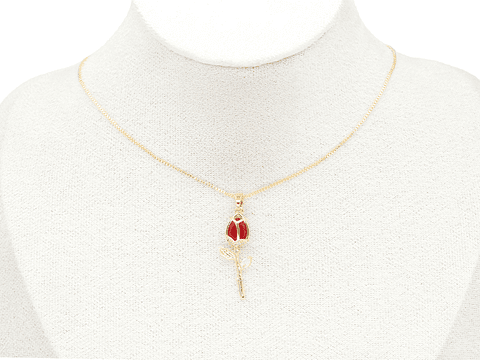 RODIO DORADO DIJE TULIPAN ZIRCON ROJO 30*10MM