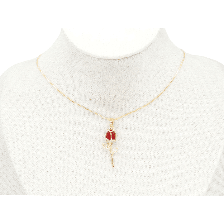 RODIO DORADO DIJE TULIPAN ZIRCON ROJO 30*10MM 2