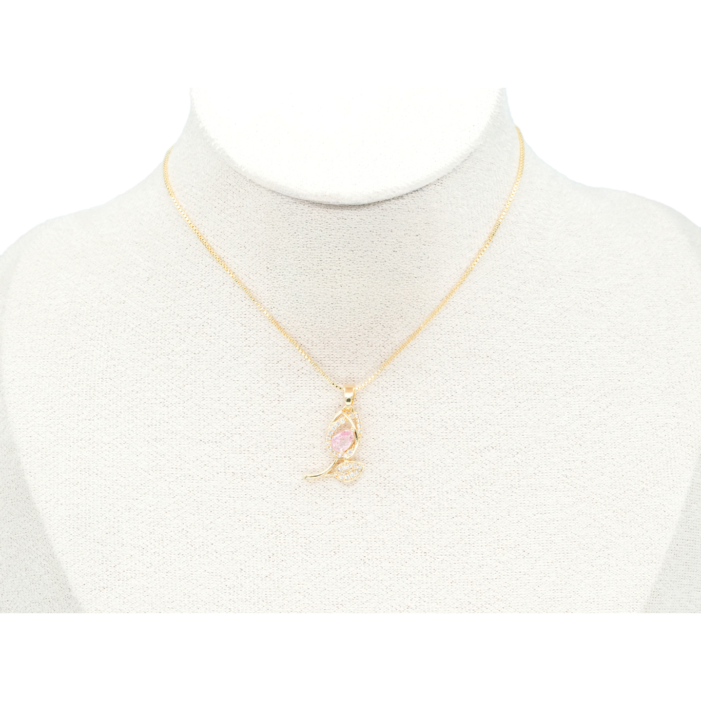 RODIO DORADO DIJE TULIPAN ZIRCON ROSADO 20*10MM 2