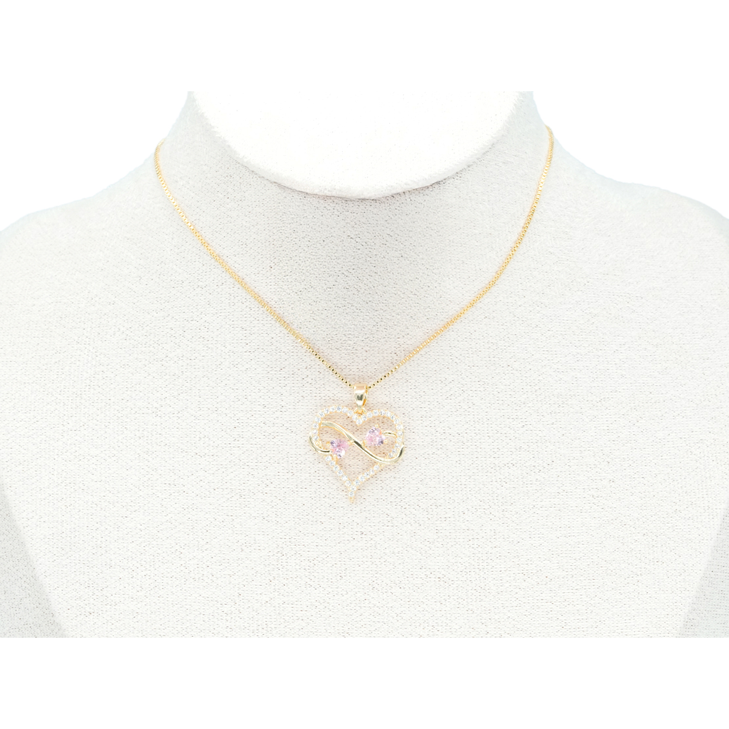 RODIO DORADO DIJE CORAZON INFINITO ZIRCON ROSADO 20*20MM 2