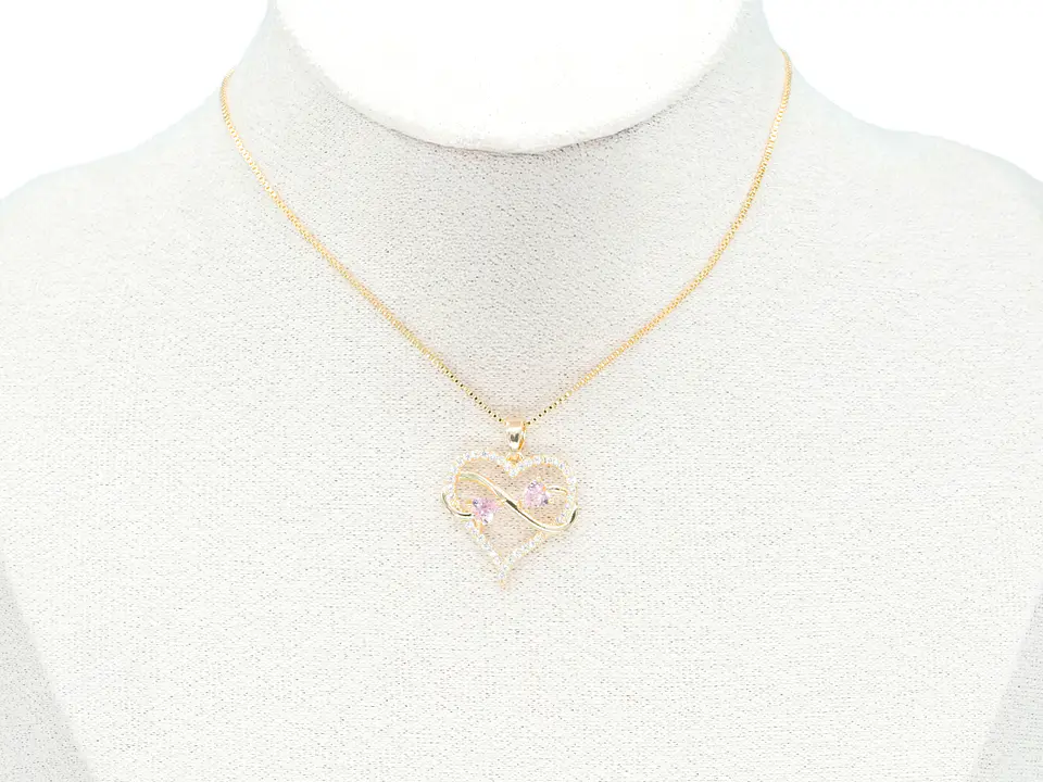 RODIO DORADO DIJE CORAZON INFINITO ZIRCON ROSADO 20*20MM 2