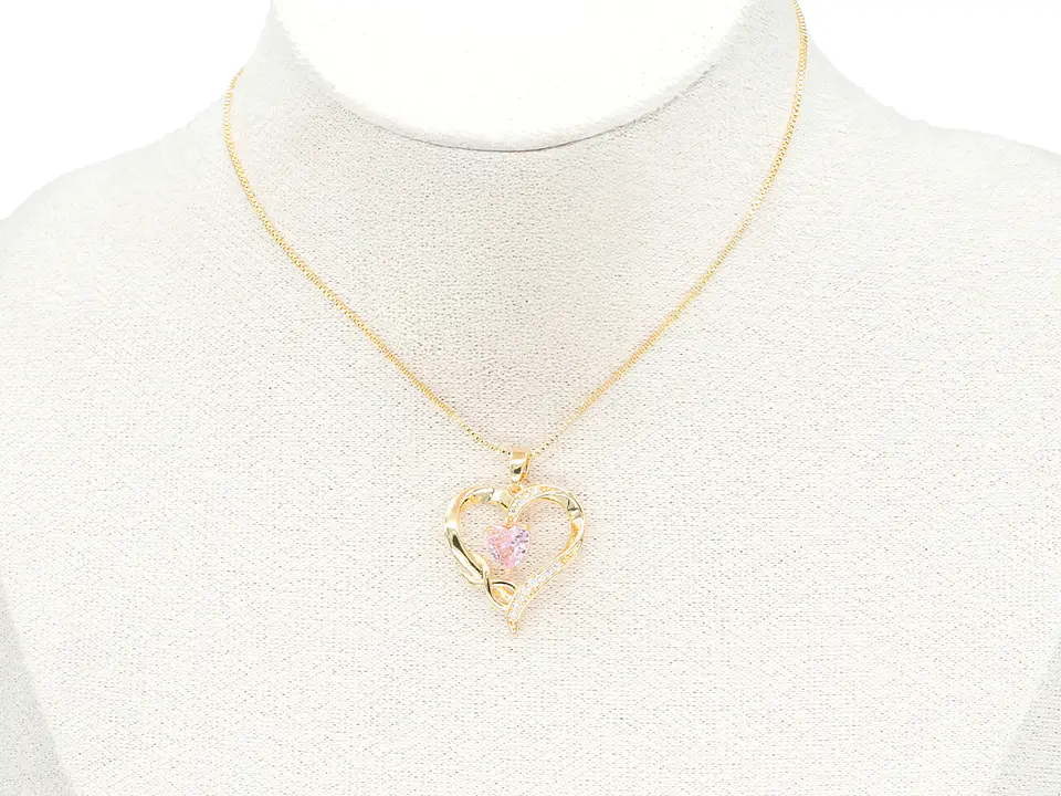 RODIO DORADO DIJE CORAZON INFINITO ZIRCON ROSADO 21*20MM 2