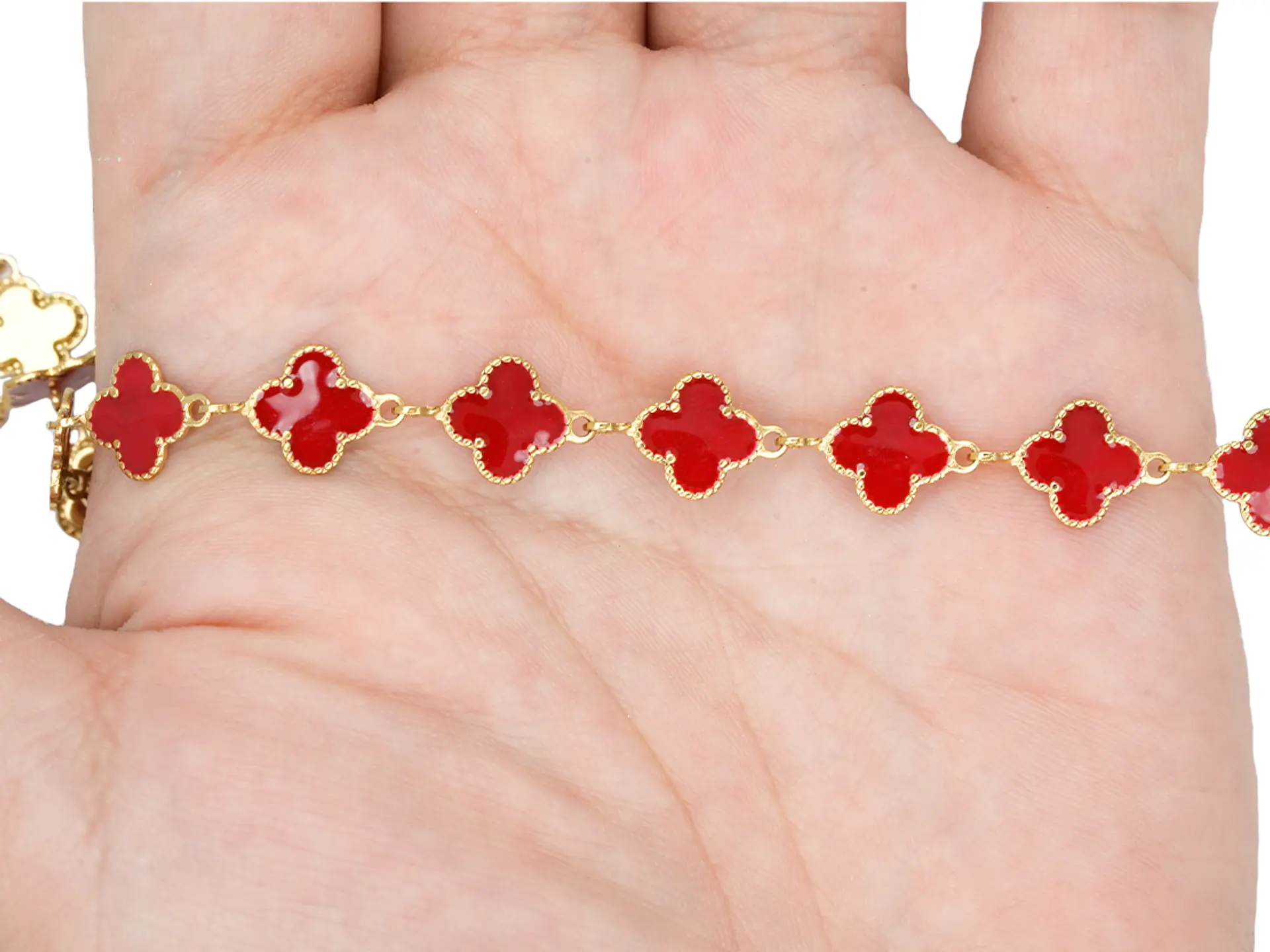 ACERO DORADO CADENA VAN CLEEF ROJO 11MM 2