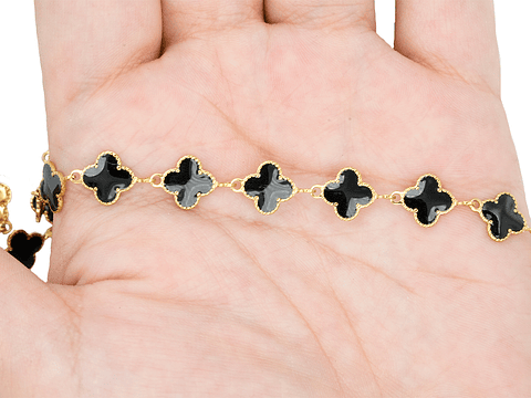 ACERO DORADO CADENA VAN CLEEF NEGRO 11MM