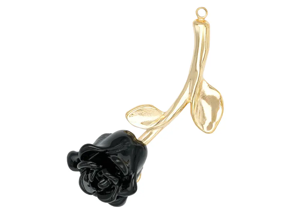 ACERO DORADO DIJE ROSA NEGRO 42*14MM 1