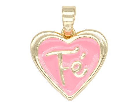 RODIO DORADO DIJE CORAZON FE FUCSIA 14*15MM