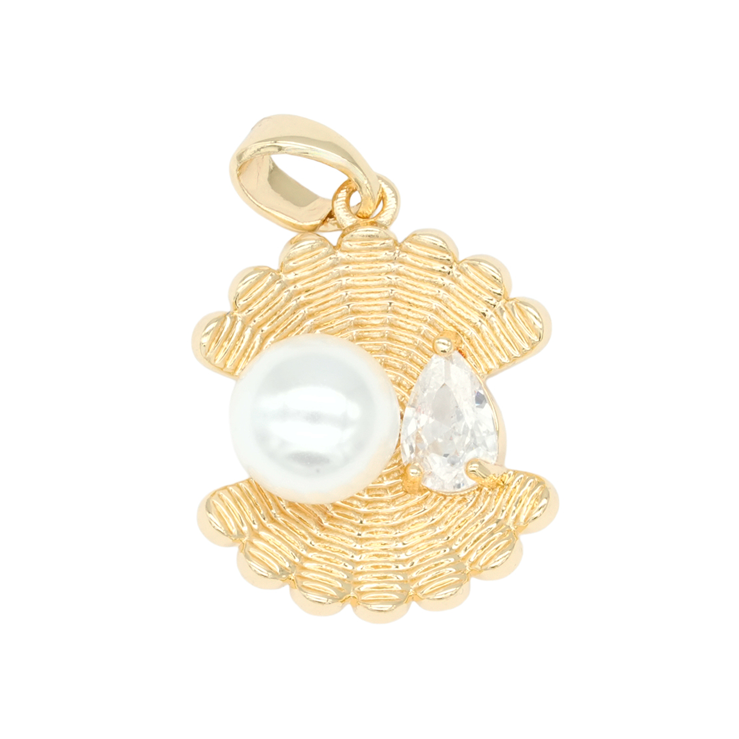 RODIO DORADO DIJE CONCHA ABIERTA PERLA ZIRCON 18*15MM 1