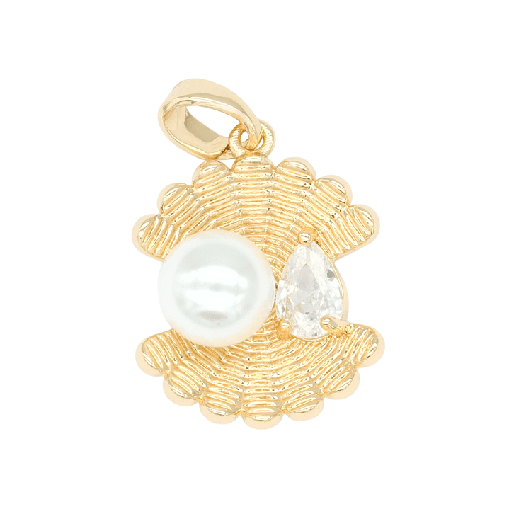 RODIO DORADO DIJE CONCHA ABIERTA PERLA ZIRCON 18*15MM 1