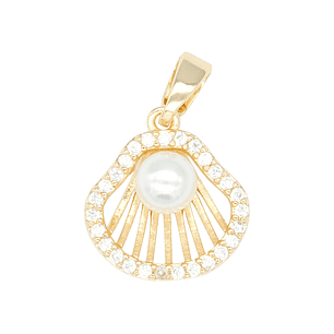 RODIO DORADO DIJE CONCHA PERLA ZIRCON 13*13MM