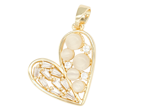 RODIO DORADO DIJE CORAZON OJO DE GATO ZIRCON 20*18MM