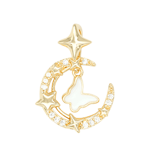 RODIO DORADO DIJE LUNA MARIPOSA BLANCO ZIRCON 22*15MM