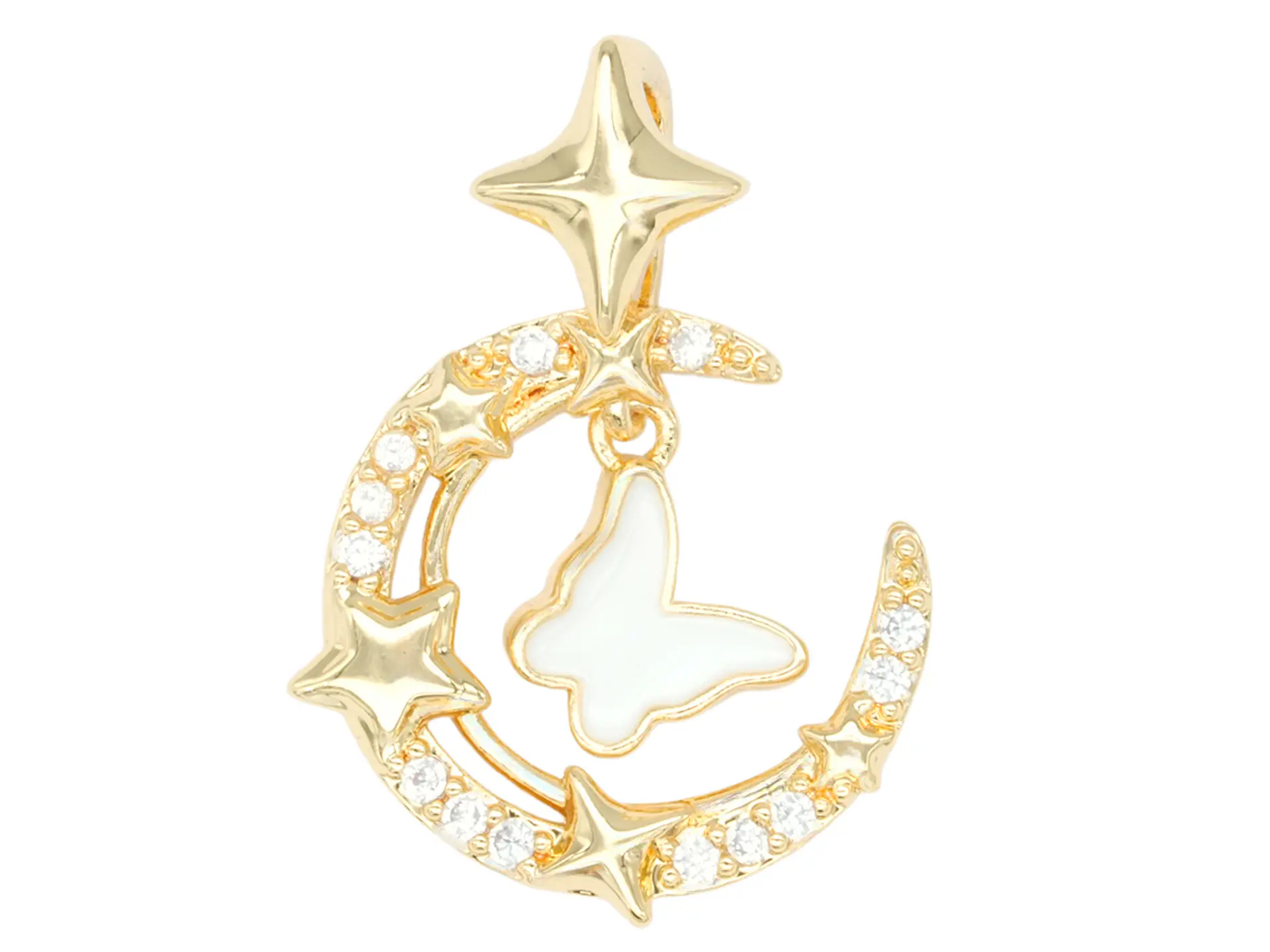 RODIO DORADO DIJE LUNA MARIPOSA BLANCO ZIRCON 22*15MM 1