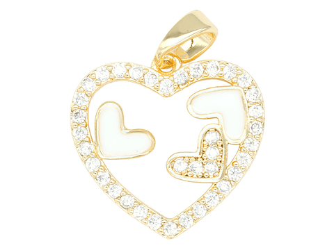 RODIO DORADO DIJE CORAZON BLANCO ZIRCON 18*18MM