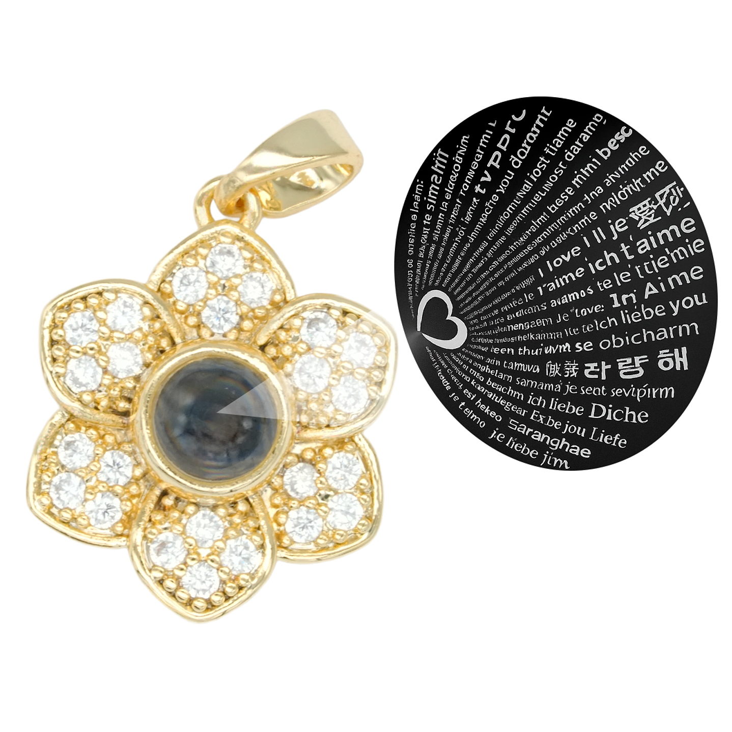 RODIO DORADO DIJE FLOR 100 TE AMO ZIRCON 18*16MM 1