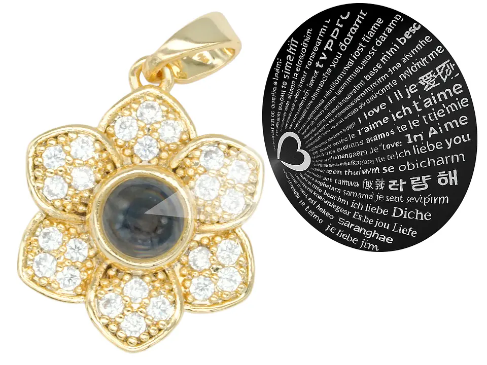 RODIO DORADO DIJE FLOR 100 TE AMO ZIRCON 18*16MM 1