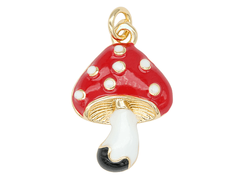 RODIO DORADO DIJE HONGO ROJO 22*15MM