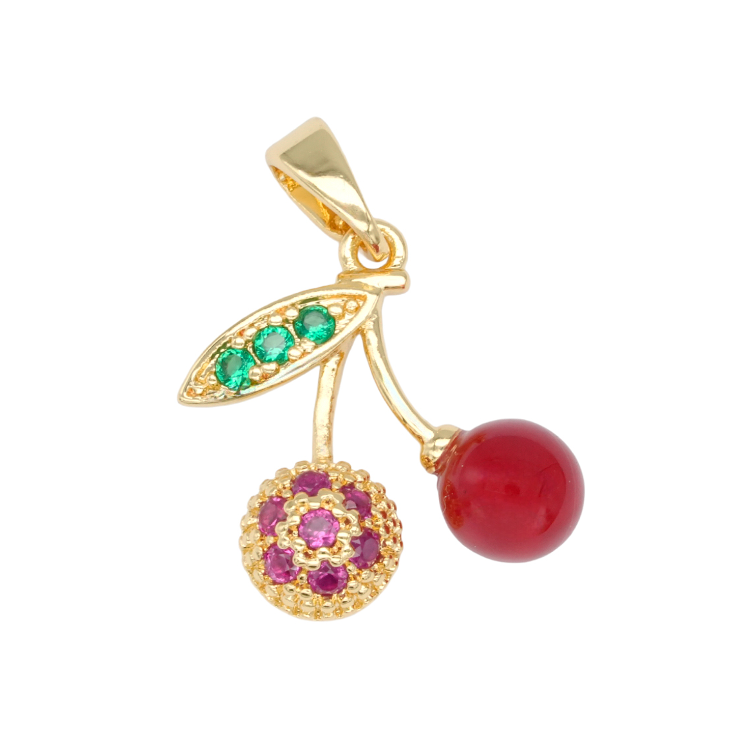 RODIO DORADO DIJE CEREZA ZIRCON FUCSIA 15*13MM 1