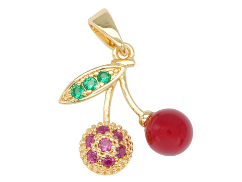 RODIO DORADO DIJE CEREZA ZIRCON FUCSIA 15*13MM