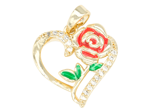 RODIO DORADO DIJE CORAZON ROSA ROJO ZIRCON 17*17MM