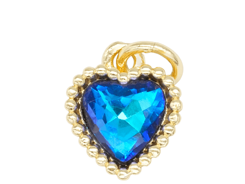 RODIO DORADO DIJE CORAZON ZIRCON AZUL 10*9MM