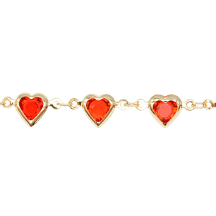 RODIO DORADO CADENA CORAZON ROJO ZIRCON 8*13MM